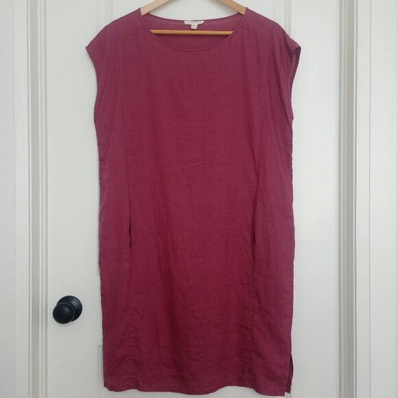 Eileen Fisher 100% organic linen raspberry pink dress XS - Picture 1 of 10